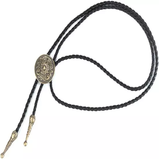 Vintage Western Cowboy Bolo Tie Leather Necktie Rope Cord Pendant Necklace