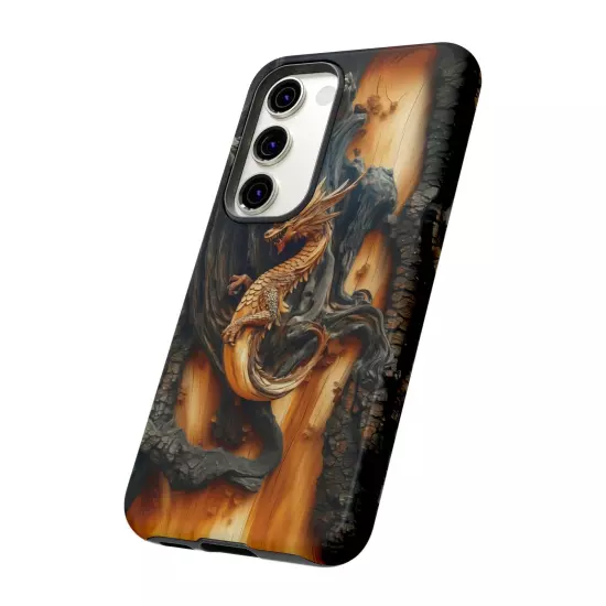 For iPhone, Samsung Galaxy, Pixel - Phone Case Cover - Carved Wood Dragon Print