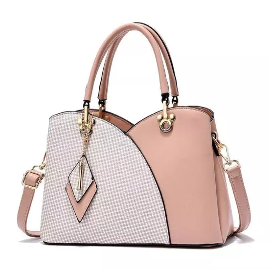 PU Leather Woman Handbag Grid Shoulder Bag Casual Patchwork Crossbody Pack