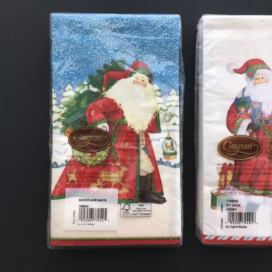 2x Caspari Paper Christmas Guest Towels Snowflake Santa St Nick Napkins 30 Total