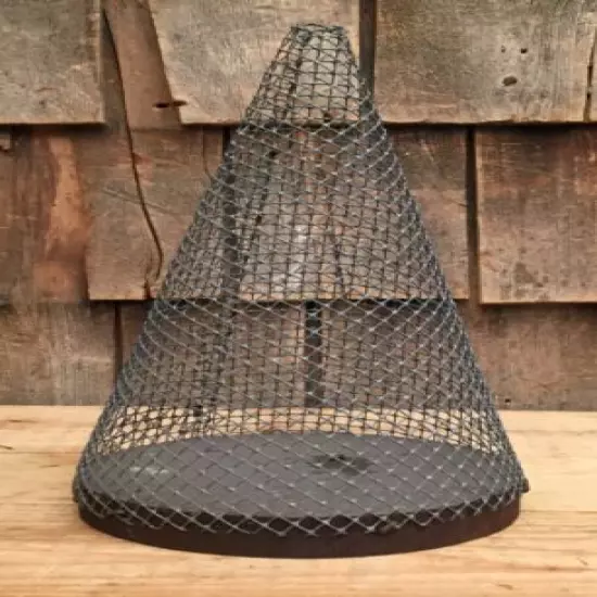 RARE Vintage Primitive Wire Mesh Screen Fly Catcher Trap With Wooden Base Decor