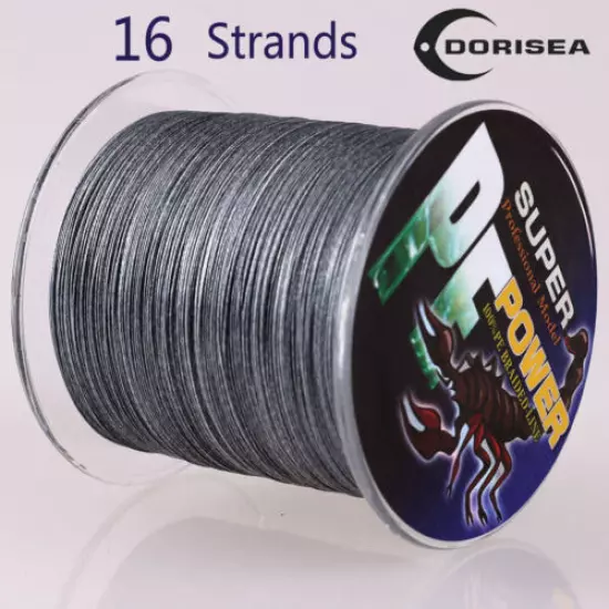 16 Strands 100M-2000M 20LB~450LB Gray Hollow pe Dyneema Braided Fishing Line Pro