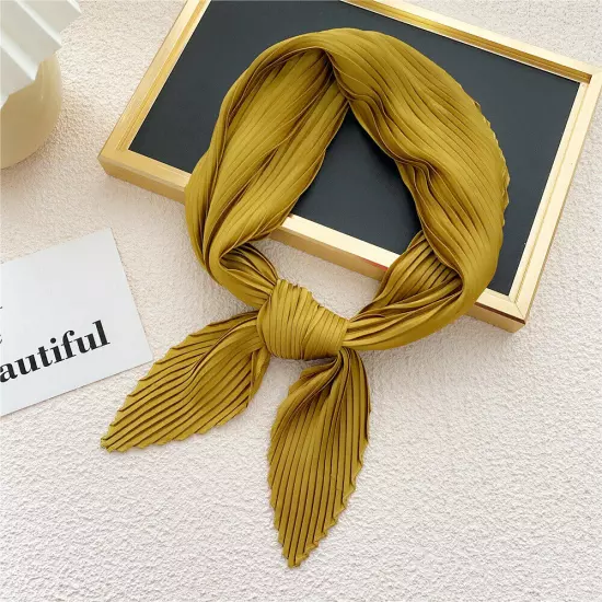 Women's Square Silk Pleated Head Hair Neck Scarf Satin Neckerchief Scarf