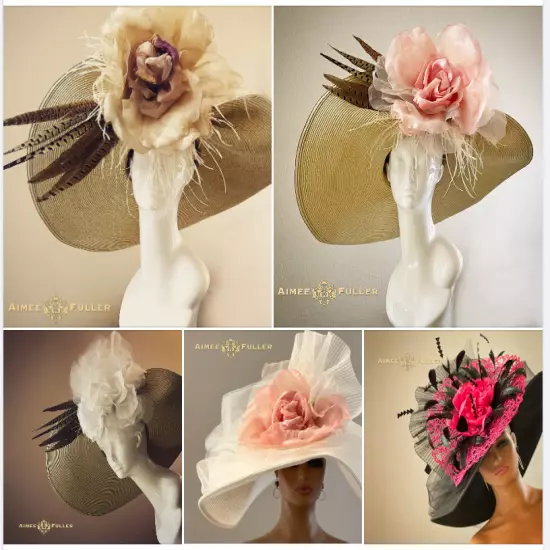 Kentucky Derby Hat Black White Organza Pale Pink Rose Flower Royal Ascot Del Mar