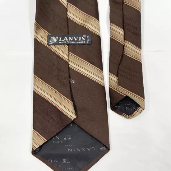 Lanvin Paris Vintage Brown Beige Striped Regimental Necktie Tie 3" x 57"