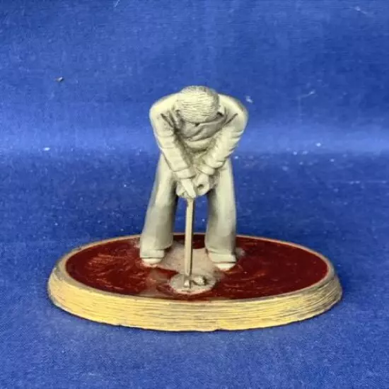 Vintage Pewter Golfer Golf Putter Game Ball Glazed Marble Gold Base ooAK❤️sj7m4s