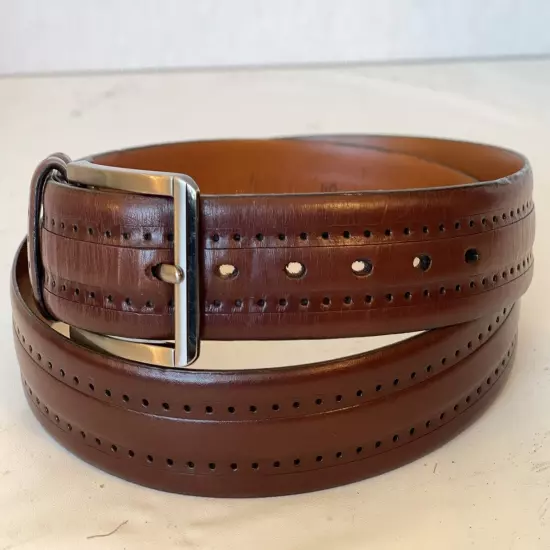 Johnston & Murphy Leather Belt Aniline Kipskin Shoulders Handcrafted Sz 40 Brown