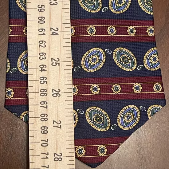 Tommy Hilfiger Blue Burgundy Gold 100% Silk Men’s Neck Tie Made In Usa