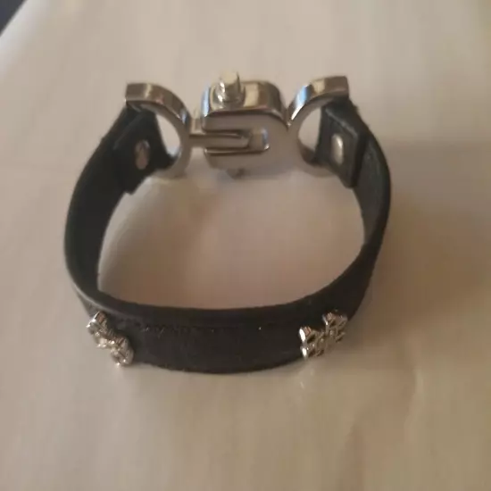 Women's Leather Bracelet Clasp Black Silver Tone Buckle 