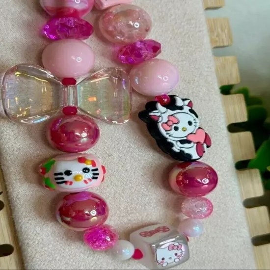 Cute Handmade Sanrio Cell Phone Strap | Hello Kitty Cow | Hand-Painted Beads