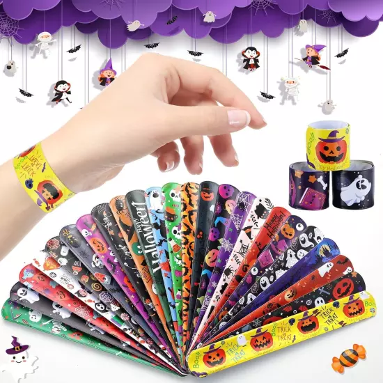 xutengy 48Pcs Halloween Party Favors Decorations Slap Bracelets 