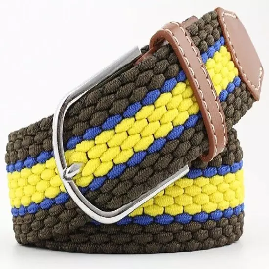 New Men's Women's Belt Unisex Braided Elastic Stretch Fabric Enduring Woven Mult