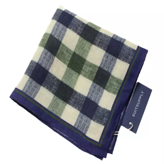 SUITSUPPLY Pocket Check Green Handkerchief Men's ONE SIZE Linen Formal