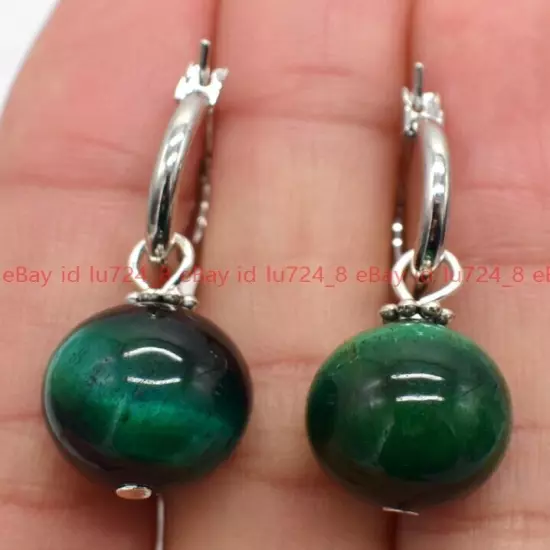 8/10/12mm Natural Multicolor Gemstone Round Beads Silver Leverback Earrings