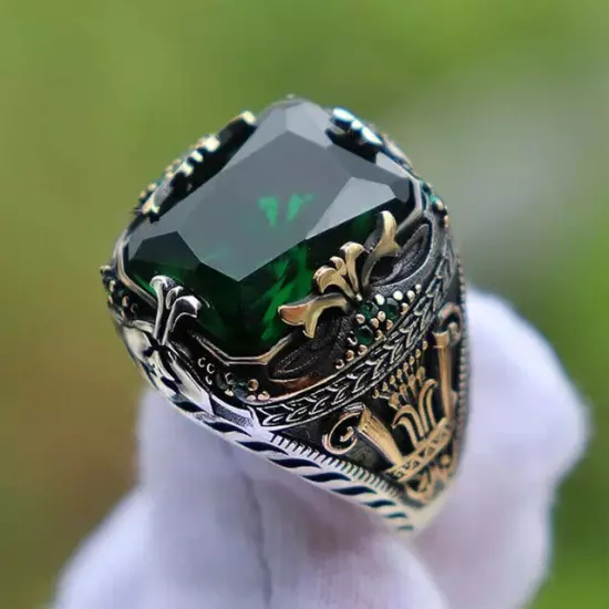 Bezel Inlaid Crystal Men's Luxury Ring Personality Retro Big Gemstone Ring