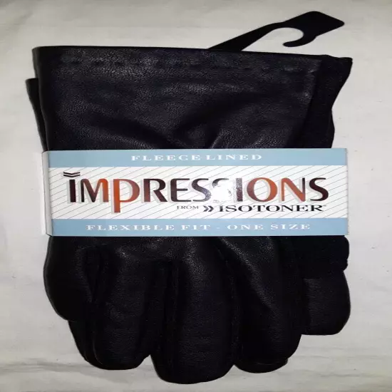 Isotoner Impressions #20025 NWT lined black stretch gloves womens one-size