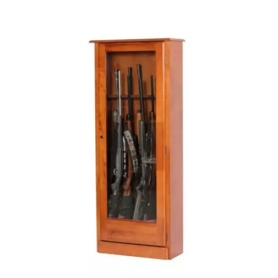 10-GUN LOCKING WOOD Display Cabinet, Tempered Glass Door, 52" Rifles & Shotguns