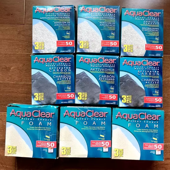 AquaClear 50/200 - 3 pk's Foam, Carbon, & Ammonia. 6 x 3pks new, 3 x 3pks open