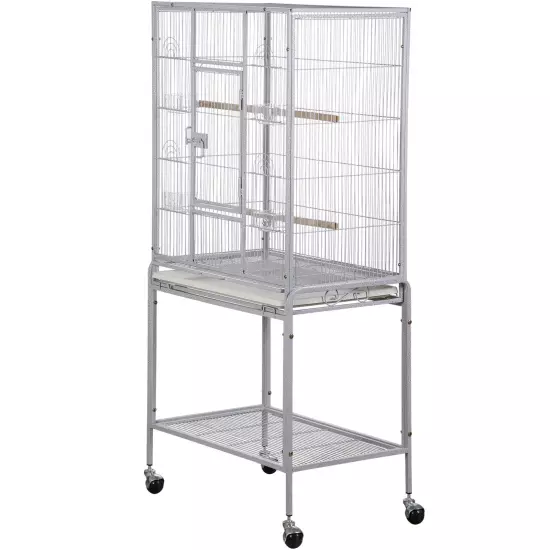 53 Inch Flight Bird Cage Large Wrought Iron Parrot Cage with Rolling Stand White