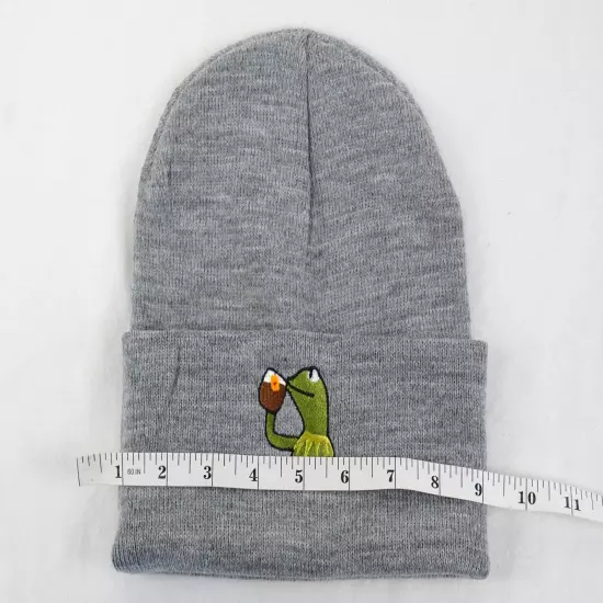 Kermit The Frog Sipping On Tea Gray & Red Beanie - One Size Fits All Lot of 55