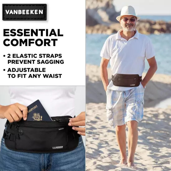 VAN BEEKEN Money Belt - RFID Passport Holder Men, Travel Wallet, Money Belt for 