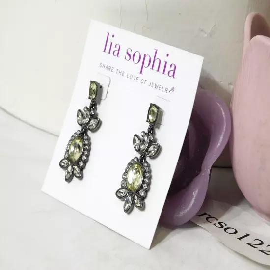 Glamorous Lia Sophia "BLACK SWAN" Dangle Earrings, Cut Crystals, NWT