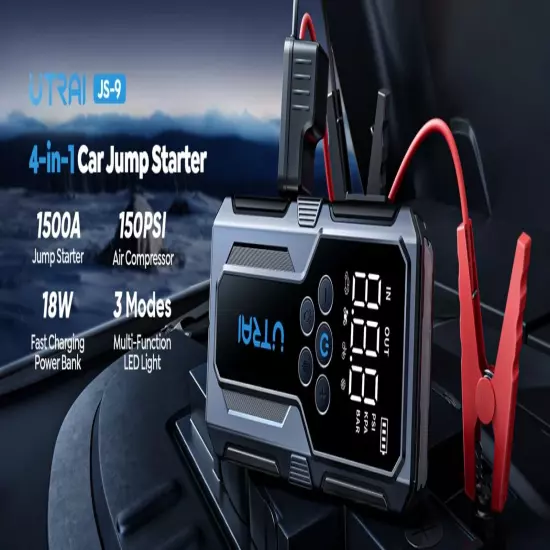 1500A Car Jump Starter Power Bank Portable Air Pump Battery Emergency Boosters