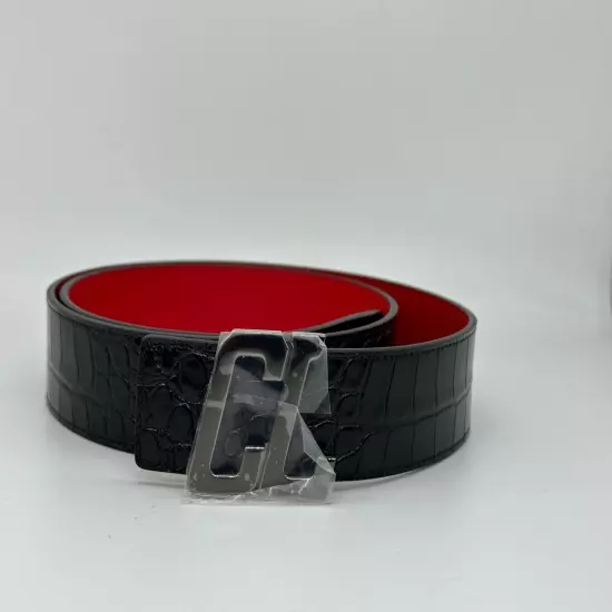 Christian Louboutin HAPPY RUI CL Logo Reversible Croc Leather Belt Black $550