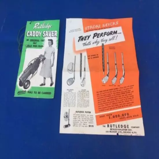 Vintage 1950s Rutledge Golf Clubs & Caddy Saver Golf Cart Brochures SET ORIGINAL