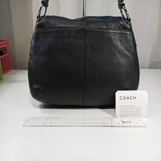 Coach Soho Medium Black Purse Hobo Bag Pleated Leather Silver Hardware