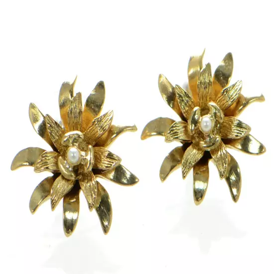 Oscar De La Renta Gold-tone Flower Earrings -Guaranteed Authentic