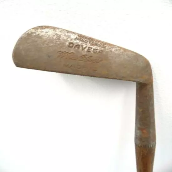 Antique Old Wood Shaft Davega Wicklow Mashie Hickory Stick Forged Golf Club Iron