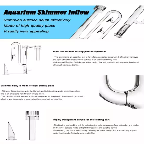 Aquatic Glass Lily Pipe Inflow with Surface Skimmer for Aquarium Filter Tubing