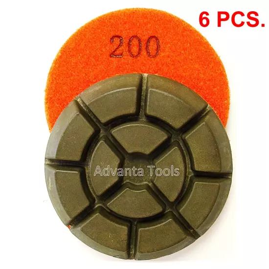 3” Dry Diamond Polishing Pad for Concrete Floor - 200 Grit / 6pcs