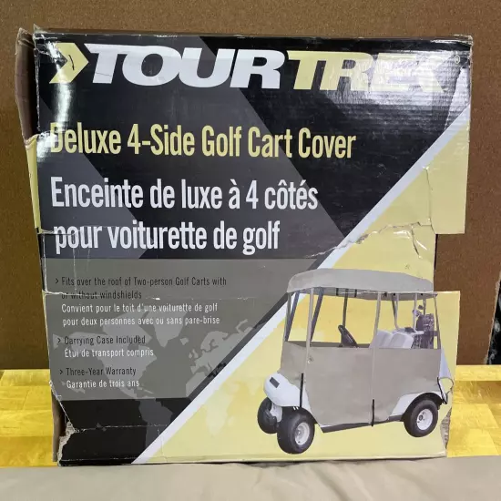 TourTrek 4 Sided Deluxe Golf Cart Cover Waterproof Tan With Bag Heavy Duty NEW