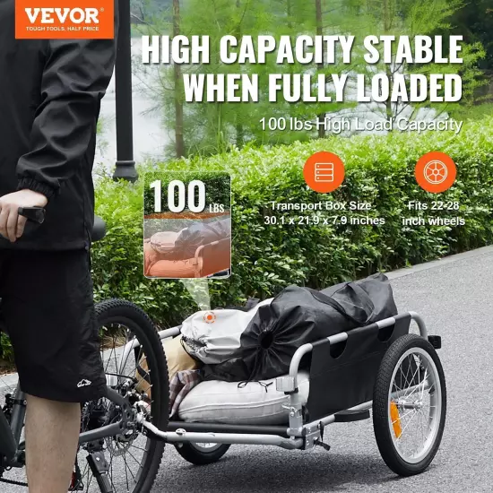 VEVOR Bike Cargo Trailer, 100 lbs Load Capacity, Heavy-Duty Bicycle Wagon Cart,