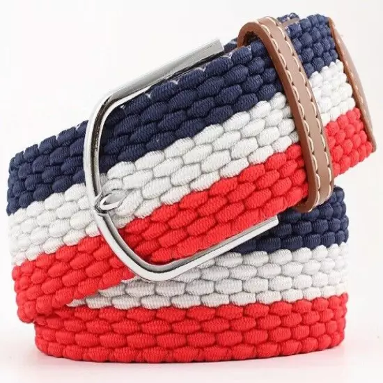 New Men's Women's Belt Unisex Braided Elastic Stretch Fabric Enduring Woven Mult