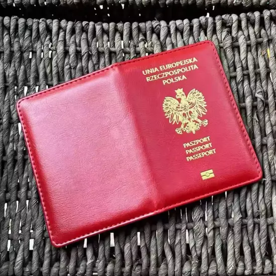 Poland Polish Passport Cover Travel Passport Holder Cover ID Card PU Leather