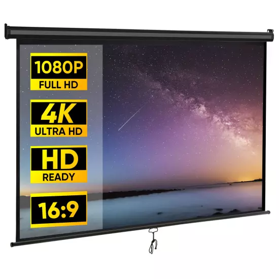 80" 16:9 Manual Pull Down Projector Screen HD Black Movie Theater Vivid Screens