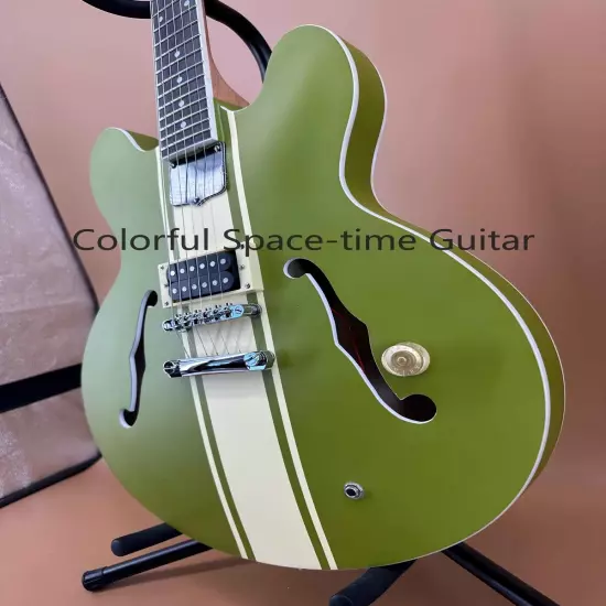 Green ES-335 Semi-Hollow Custom Electric Guitar Maple Body Fixed Bridge