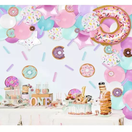 Donut Balloons Garland Pastel Decoration Kit Sprinkles Confetti 100pcs Birthday