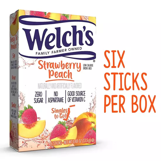 Welch'S Singles to Go Water Drink Mix - Powder Sticks, Strawberry Peach, 0.48 O