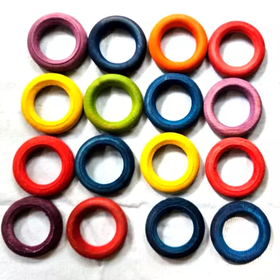 16 PAK COLORFUL WOOD RINGS 1 3/16" X 1/4 " PARROT BIRD TOY PARTS CRAFTS