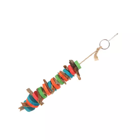 Parrot Chewing Toys Natural Bark Relieve Stress Colorful Wood Hanging Chewing