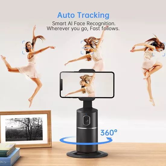 Auto Face Tracking Phone Holder, No App Required, 360° Rotation Face Body Phone 