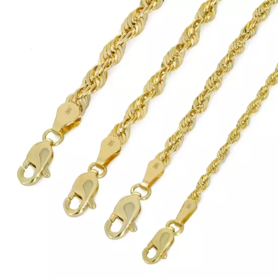 14K Yellow Gold 1mm-4mm Laser Diamond Cut Rope Chain Necklace Men Women 16"- 30"