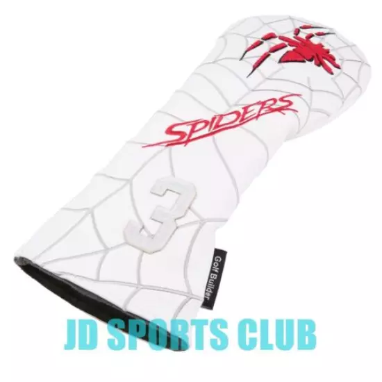 White PU with Spider Embroidery Golf Club Fairway Wood Head Cover For Odyssey