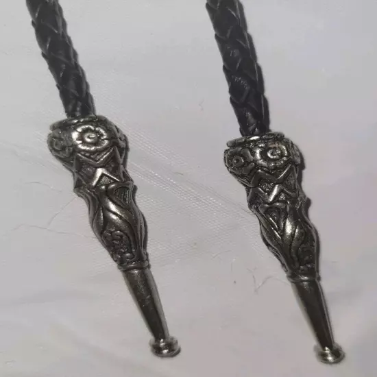 S.S.I. Embossed Eagle & Floral Bolo Tie with Leather Cord