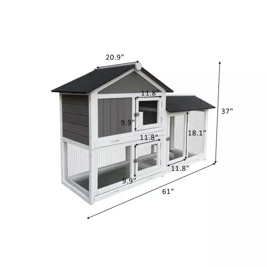 61.80''L Rabbit Hutch Outdoor Chicken Coop Indoor Bunny Cage with Run,Guinea ...