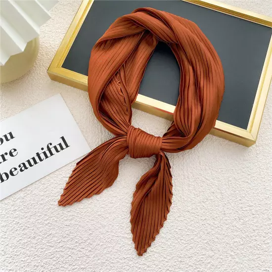 Women's Square Silk Pleated Head Hair Neck Scarf Satin Neckerchief Scarf